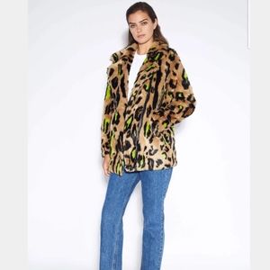 Apparis Chloe Faux Fur Coat in Neon Leopard
